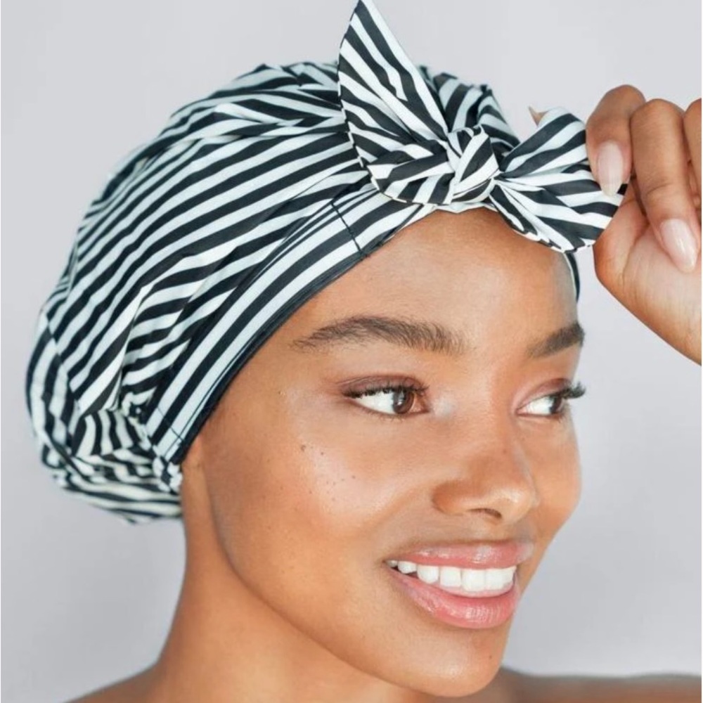 Kitsch Elevated Shower Cap Black & White Stripes Brand New With Tags